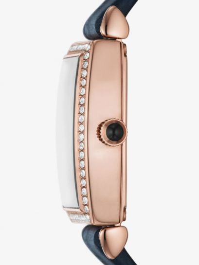 Emporio Armani Gianni T Bar Crystals Silver Dial Blue Leather Strap Watch For Women - AR11469 - Image 3